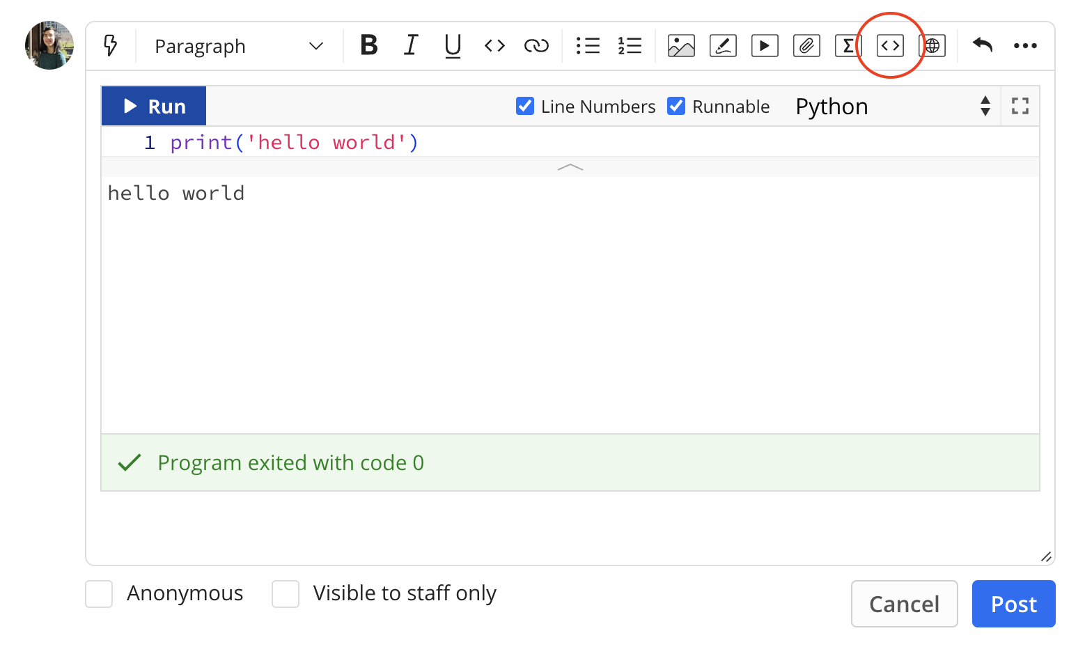 runnable python code block