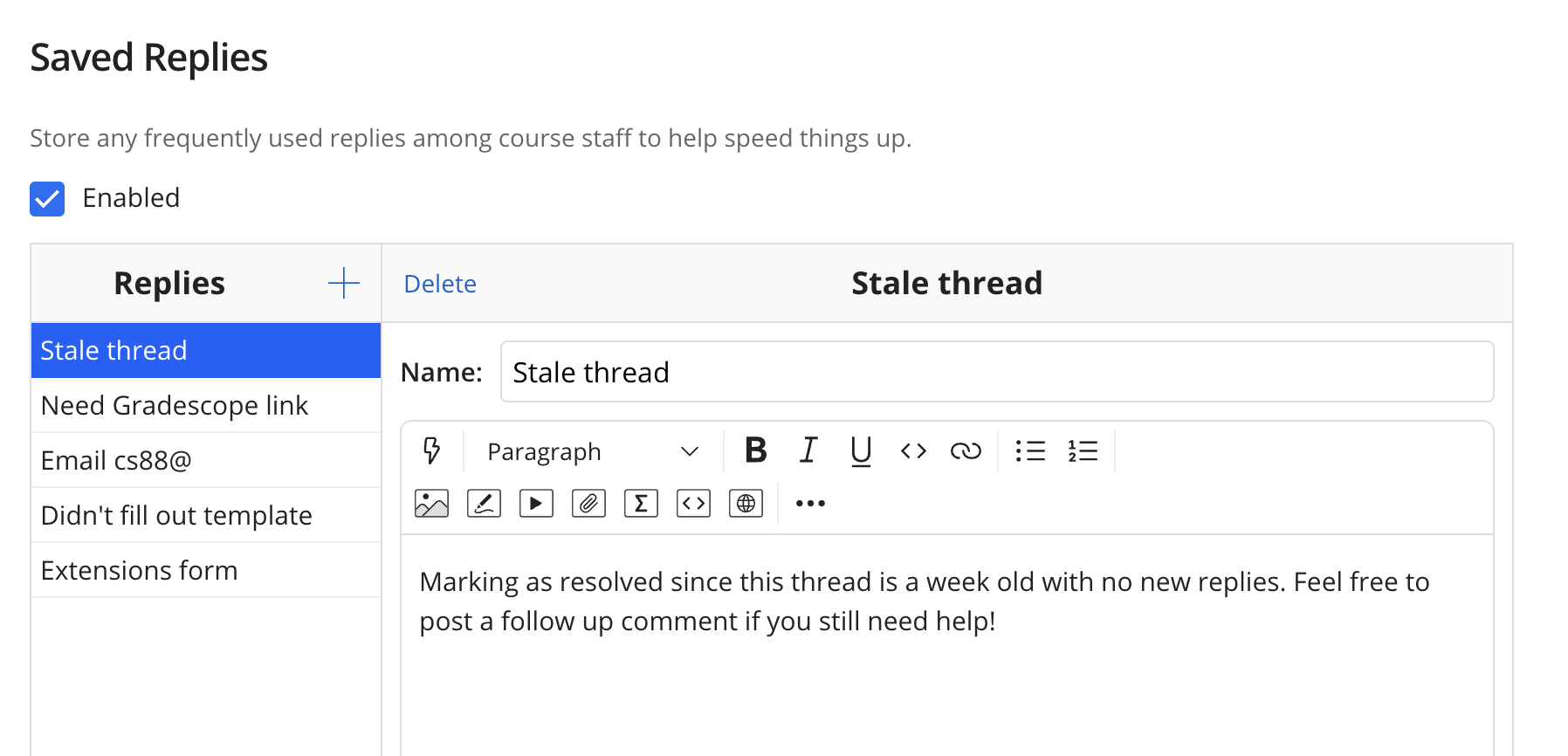 setup saved reply
