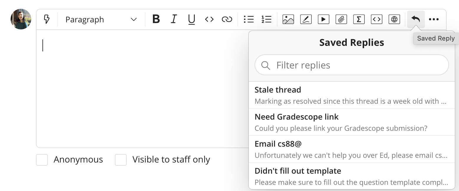using a saved reply